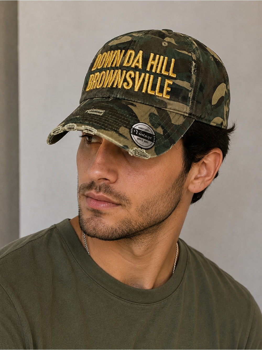 KBETHOS Vintage Distressed Camo Adjustable Baseball Cap Down Da Hill Brownsville